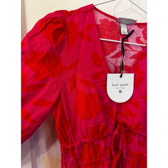 Kate Spade x Target Classic Rose Linen Long Sleeve Maxi Dress Pink/Red Sz XS - Picture 4 of 7